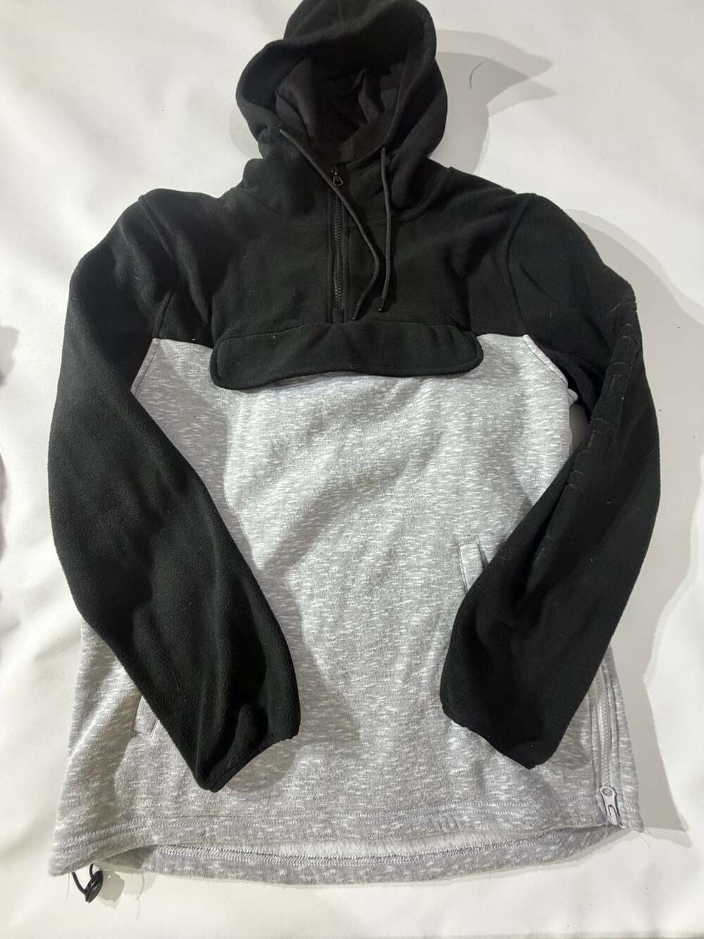 Veece Black Grey Quarter Zip Anorak Fleece Hoodie Sweatshirt Size M